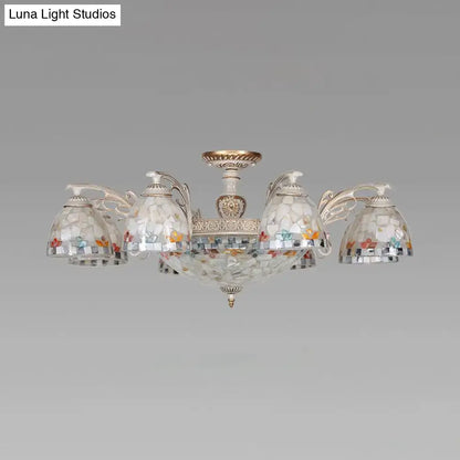 DecorBites vintage multi-light chandelier with shelly bell shades and gold mosaic arms for living room 220v-240v 110v-120v bowl hanging chandelier