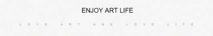 A vintage nordic abstract landscape dog canvas art with minimalist white background and black enjoy art life text