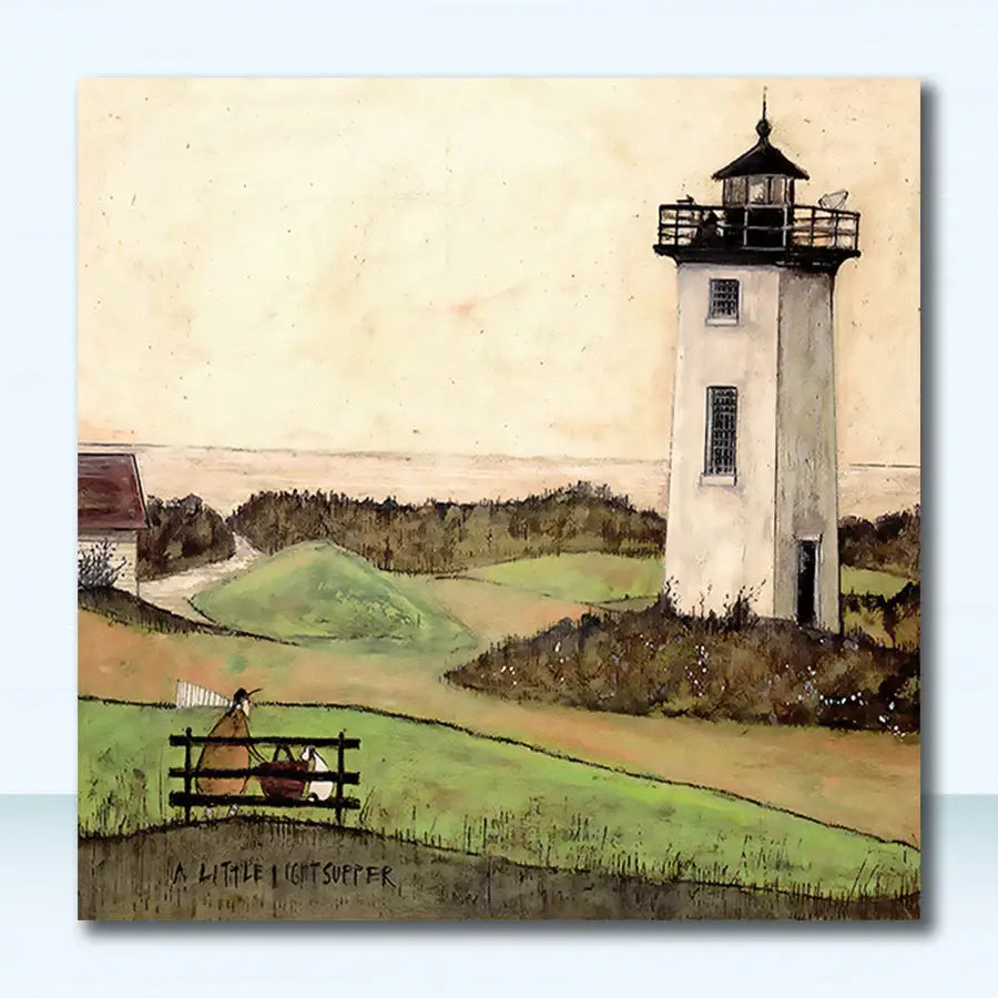 Decorbites™ vintage nordic canvas wall art featuring a white lighthouse with black trim against a beige sky