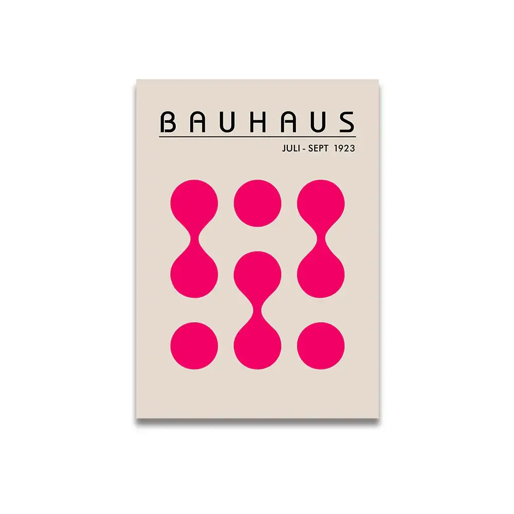Beige bauhaus magazine cover canvas wall art with bold pink abstract shapes and black typography for vintage pink cartoon decor