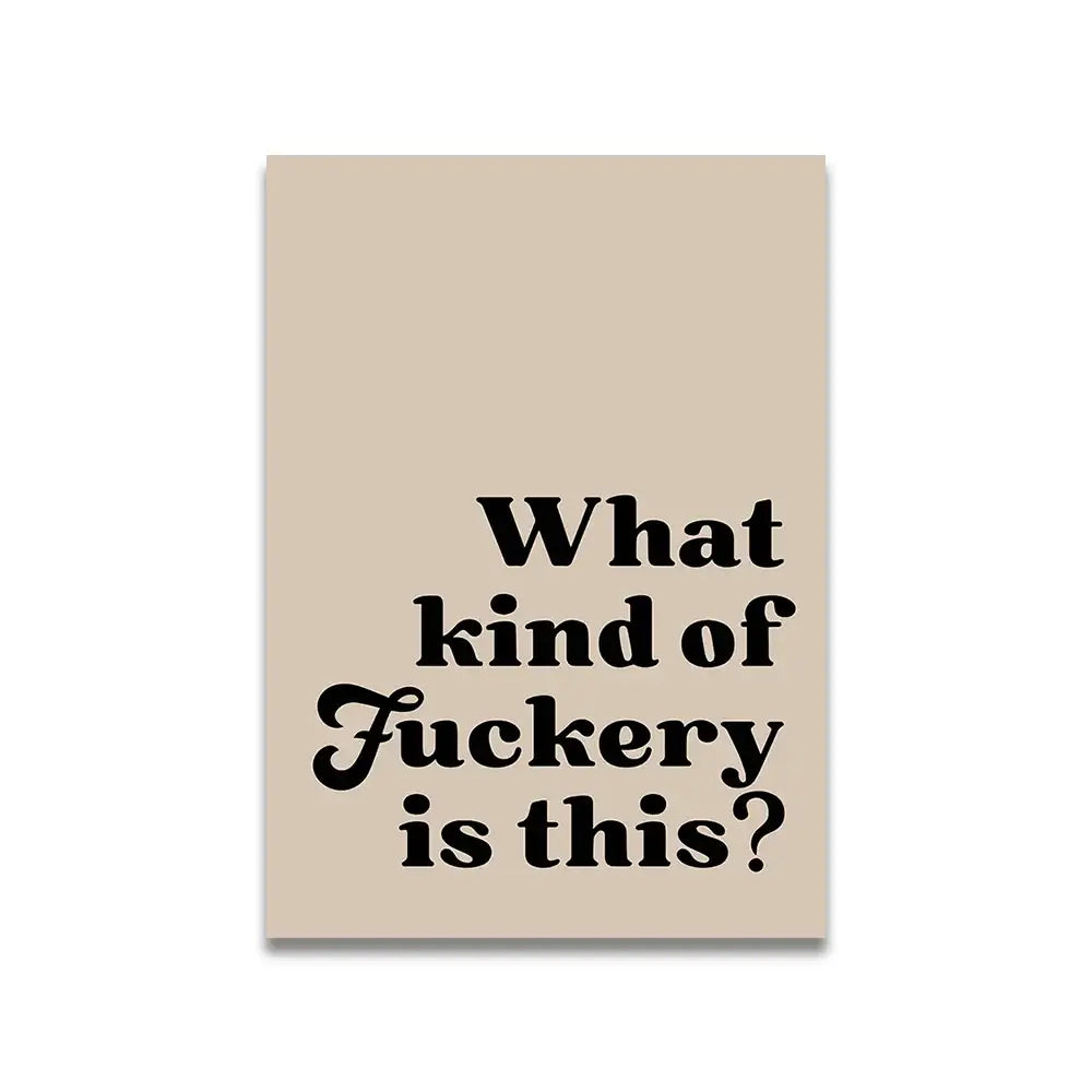 Beige rectangular canvas print with bold black serif and script text featuring vintage pink cartoon style decorbite™ wall art