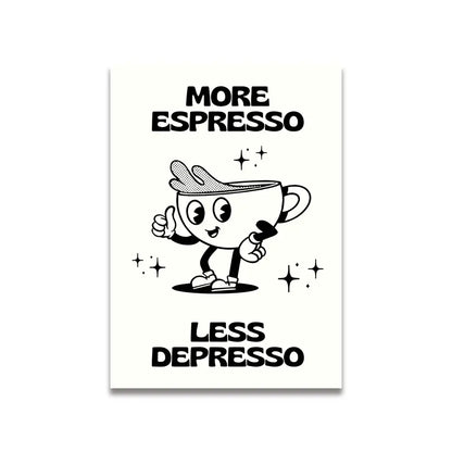 Decorbites vintage pink cartoon canvas wall art featuring a black-and-white cartoon espresso cup with thumbs-up gesture