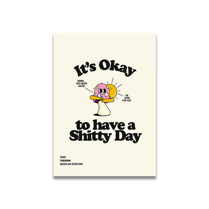 Cream-colored vintage pink cartoon canvas wall art by DecorBites featuring a motivational pink mushroom holding a sun