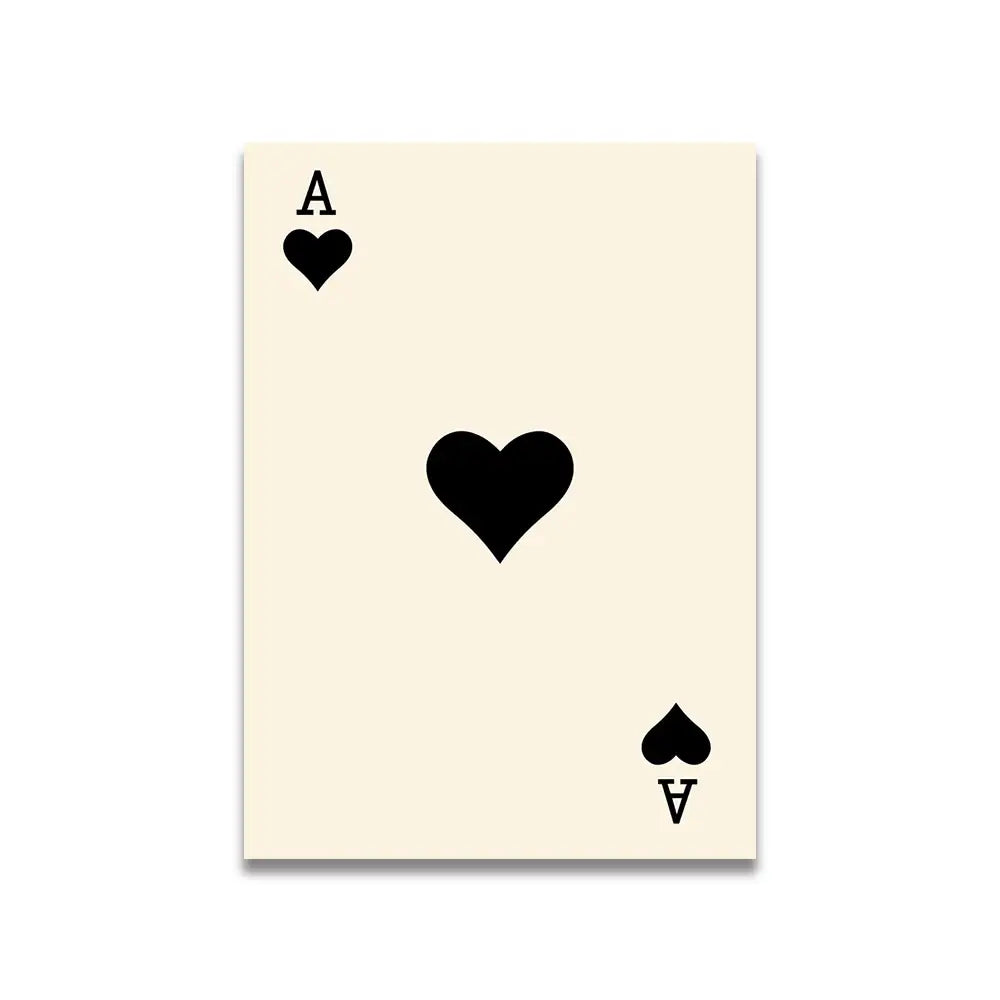 Cream-colored playing card with black heart and vintage pink cartoon accents in decorbites™ canvas wall art