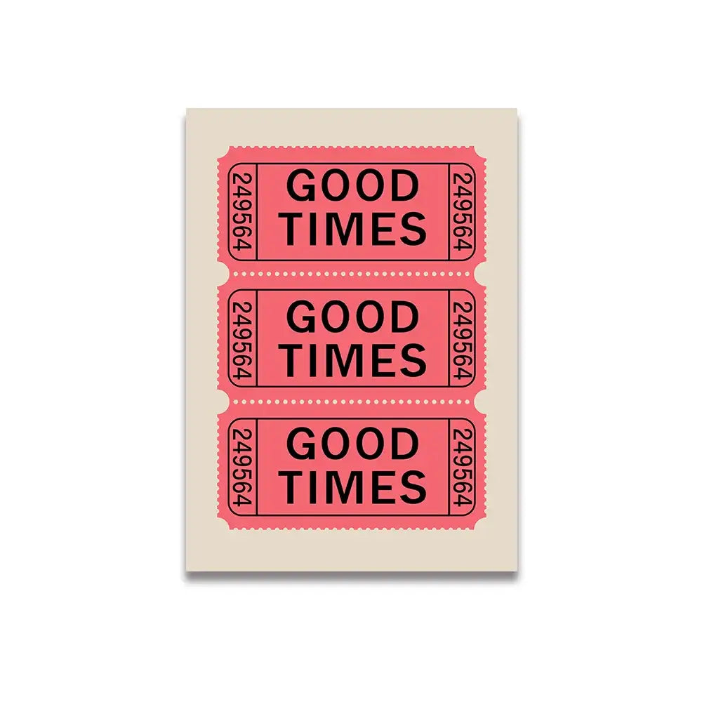Decorbites vintage pink cartoon canvas wall art featuring three stacked perforated tickets with black text and numbers