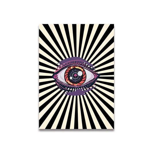 DecorBites™ vintage pink cartoon print canvas poster featuring a stylized eye with purple iris and red orange pupil