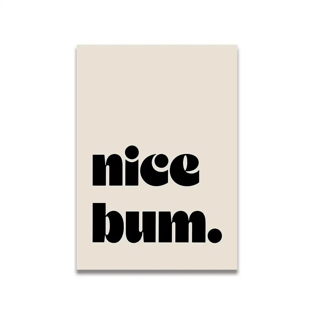 Beige rectangular canvas print by decorbites™ featuring bold black text with a pink cartoon print design element