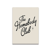 Beige rectangular canvas wall art with black cursive script the homebody club and small star accent by decorbites vintage pink cartoon print