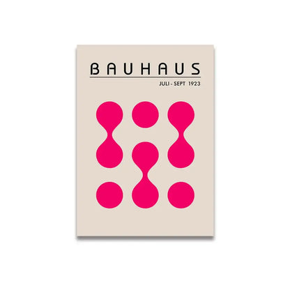 Beige bauhaus magazine cover with bold pink cartoon print abstract shapes and black typography on canvas wall art decorbites vintage pink cartoon