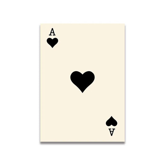 Decorbites™ vintage pink cartoon print canvas wall art featuring a cream playing card with black heart symbol center