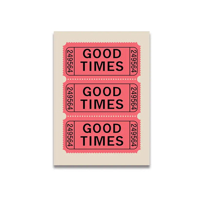 DecorBites™ vintage pink cartoon print canvas wall art featuring pink good times ticket-themed stacked perforated tickets