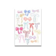 A charming watercolor pink cartoon print canvas wall art by decorbites featuring delicate bows in vintage pastel hues