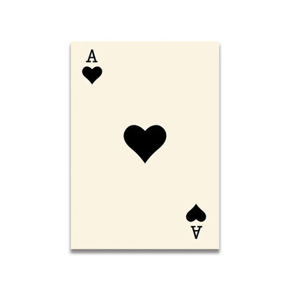 Cream-colored playing card with black heart and a symbols in each corner on decorbites™ vintage pink cartoon print wall art canvas