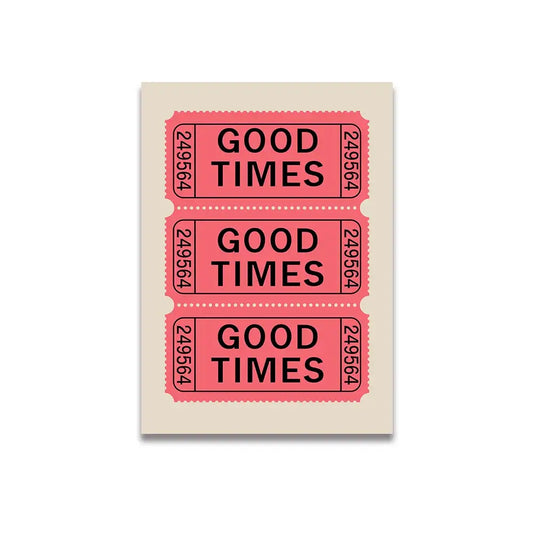 Decorbites™ vintage pink cartoon print wall art canvas featuring three stacked perforated pink cartoon tickets with black text
