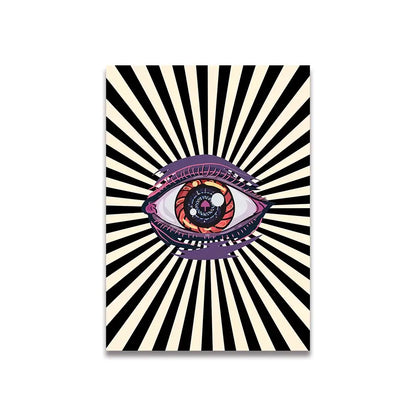 Decorbites™ vintage pink cartoon print wall art canvas featuring a stylized eye with purple iris and red-orange pupil
