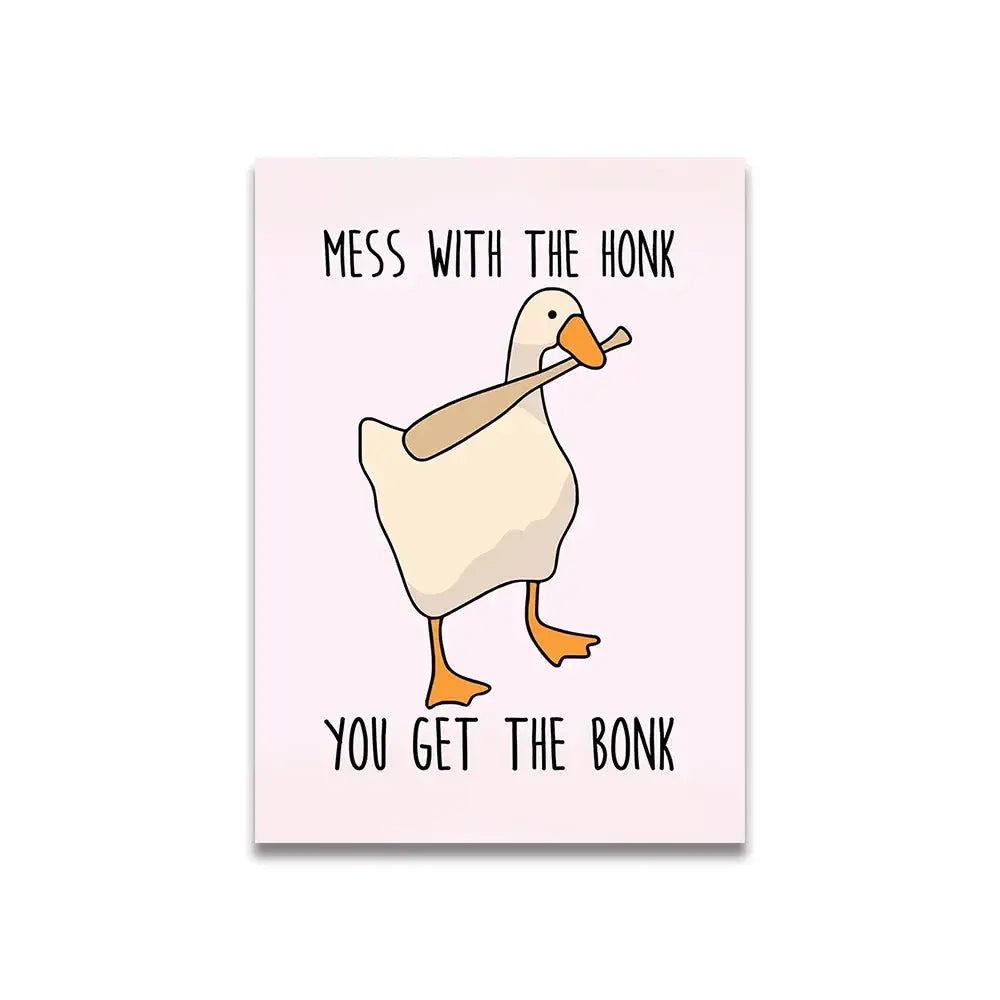 Decorbites™ vintage pink cartoon print wall art canvas featuring a whimsical beige duck with orange details on light pink background
