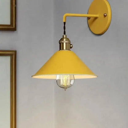Yellow metal decorbites vintage plated wall lamp with conical shade and brass-finished plated wall hardware