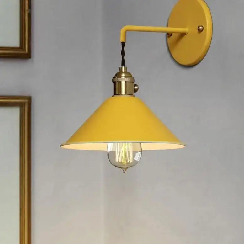 Yellow metal decorbites vintage plated wall lamp with conical shade and brass-finished plated wall hardware