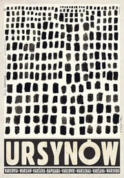 Black and white abstract poster with brushstroke grid and bold typography from DecorBites™ vintage poland city canvas prints