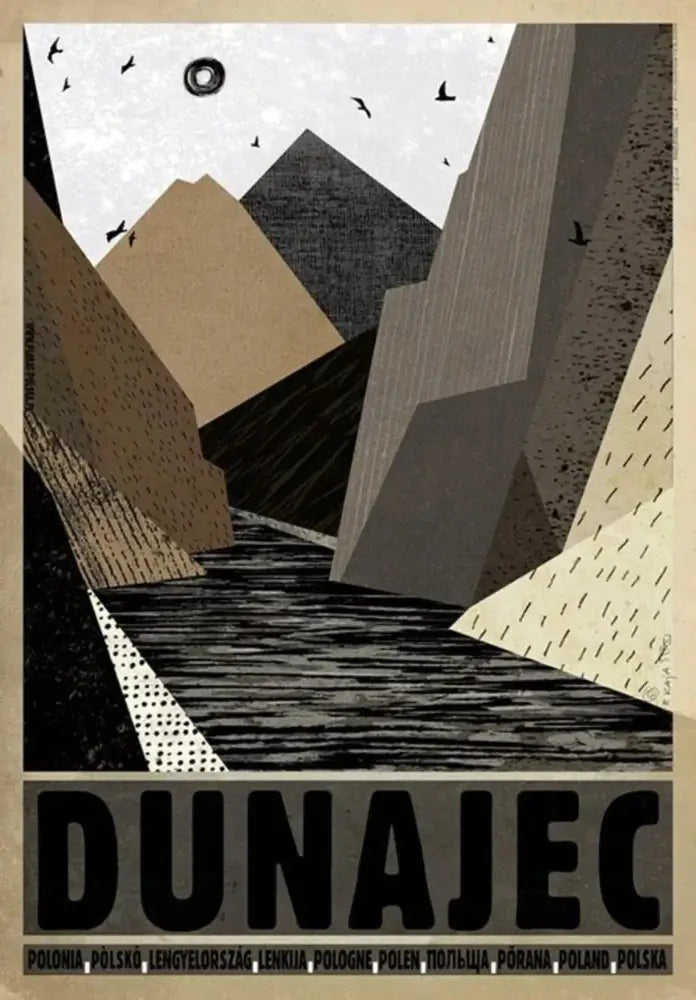 Abstract geometric mountain landscape city posters canvas print with bold black text dunajec for poland city posters