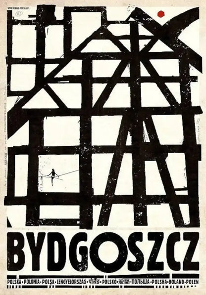 Black and white abstract city posters canvas featuring bold geometric lines and bydgoszcz text for vintage decorbites prints
