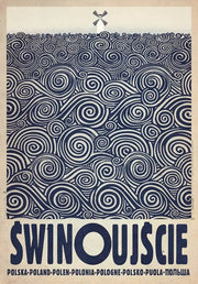 Vintage-style świnoujście windmill city posters canvas with blue swirling patterns from decorbites™ wall art collection