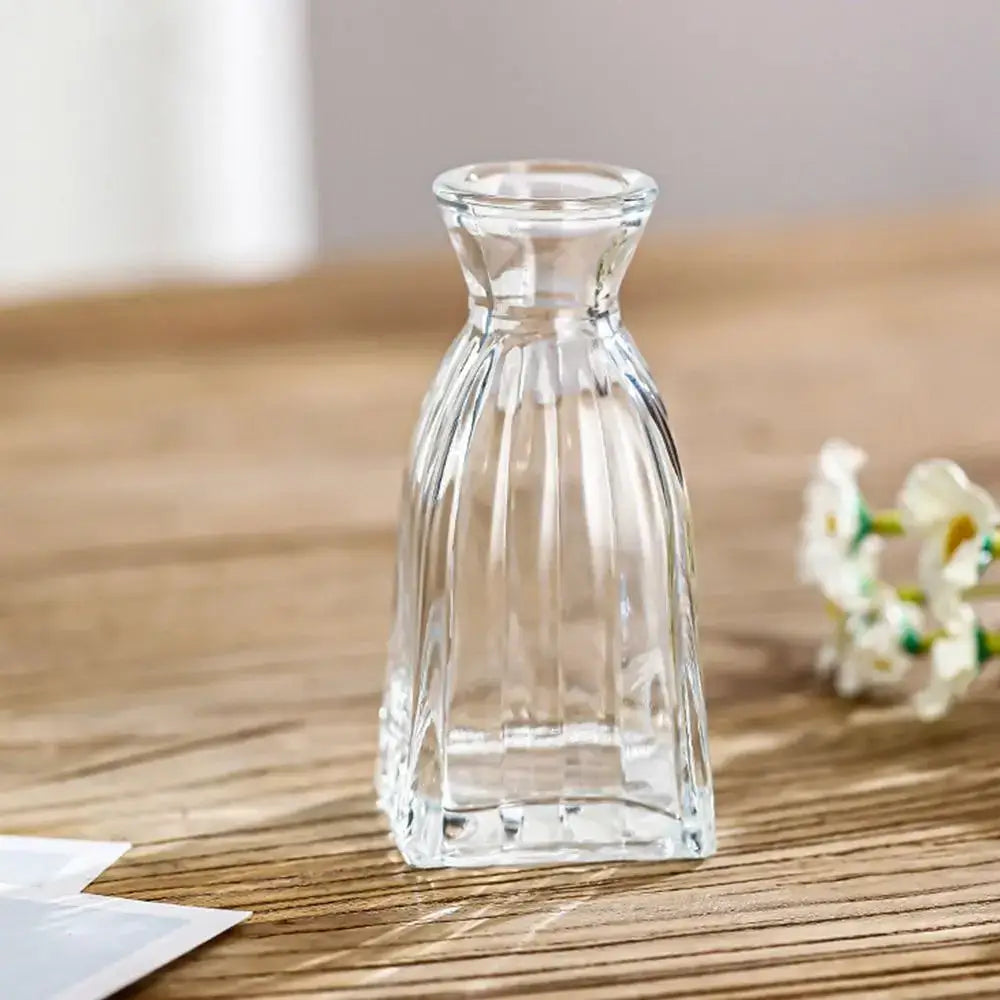 Clear glass vintage relief vase with vertical ridges and square base for hydroponic plants by decorbites