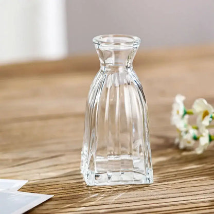 Clear glass vintage relief vase with vertical ridges and square base for hydroponic plants by decorbites