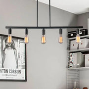 DecorBites vintage style black finish linear island lamp with five exposed filament bulbs for dining room lighting