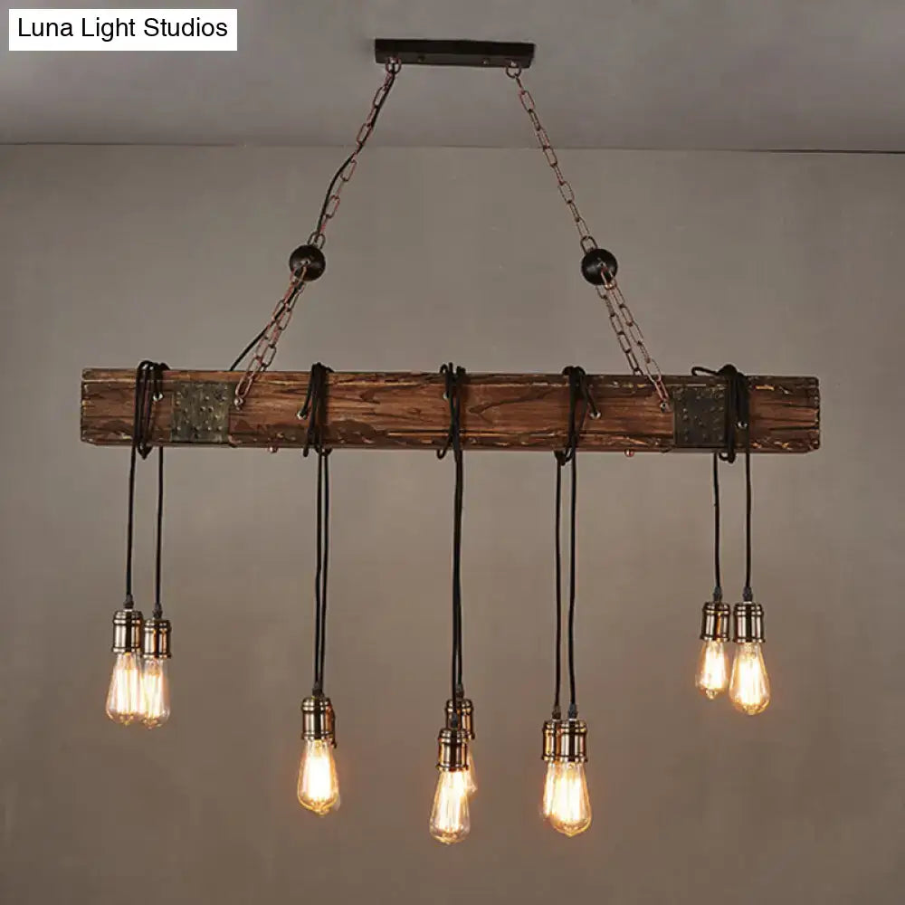 DecorBites vintage style pendant light with rustic wooden beams, dark metal accents, and adjustable chain cord length