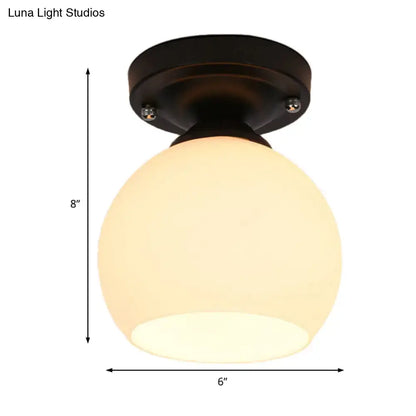 Decorbites vintage style semi flush ceiling light with warm frosted opal glass globe and dark bronze metal base for hallway e26 e27