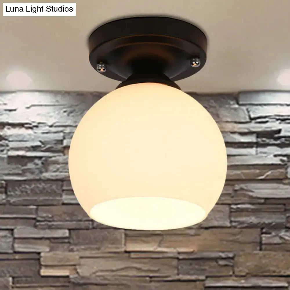 Decorbites vintage style semi flush ceiling light with opal frosted glass globe and black bronze mount for e26 e27 bulbs