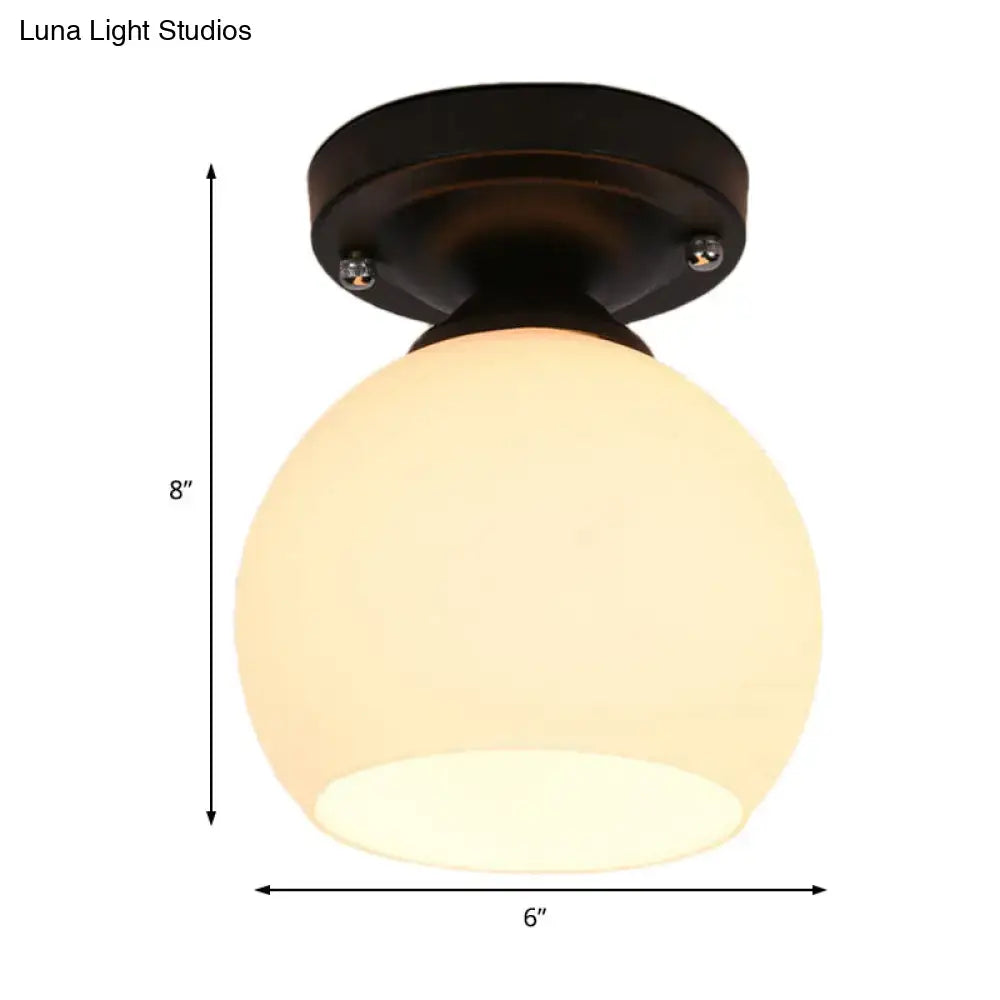 DecorBites™ vintage style semi flush black metal ceiling light fixture with frosted opal glass globe for hallway e26 e27