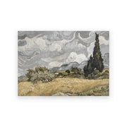 Decorbites™ vintage summer landscape canvas art print featuring van gogh style wheatfield in earthy yellows and greens
