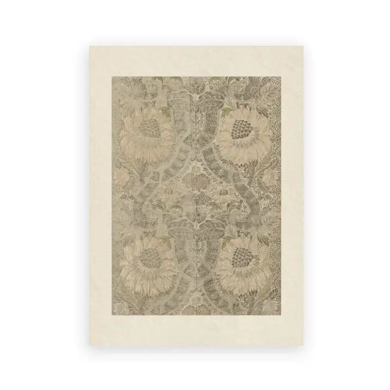 Beige-framed art print featuring a delicate vintage-style floral pattern in taupe and cream for summer landscape decor