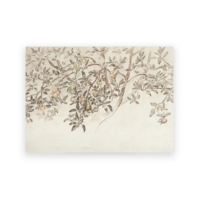 Decorbites™ vintage summer landscape canvas print featuring a delicate sepia-toned botanical branch on textured paper