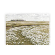 Rectangular canvas print by decorbites featuring a vintage summer landscape of white flowers under an overcast sky