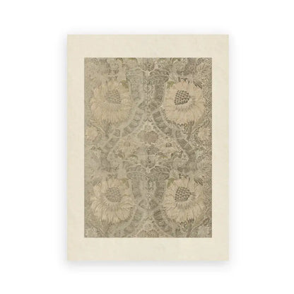 Beige-framed decorbites vintage summer landscape oil painting print with delicate taupe and cream floral pattern