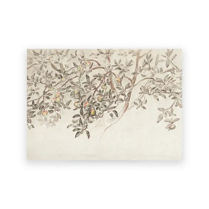 DecorBites™ vintage summer landscape oil painting print features delicate sepia botanical art with soft green tones