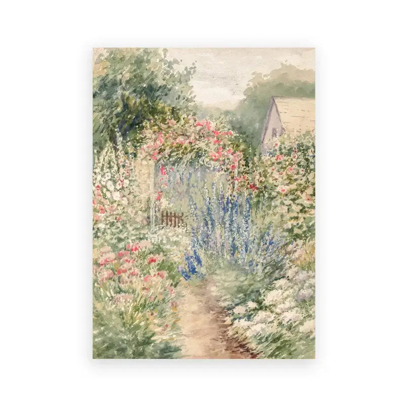 DecorBites™ vintage summer landscape oil painting print of a winding garden path for gallery wall decor