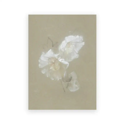 Decorbites™ vintage summer landscape oil painting print featuring soft white flowers on a muted taupe background