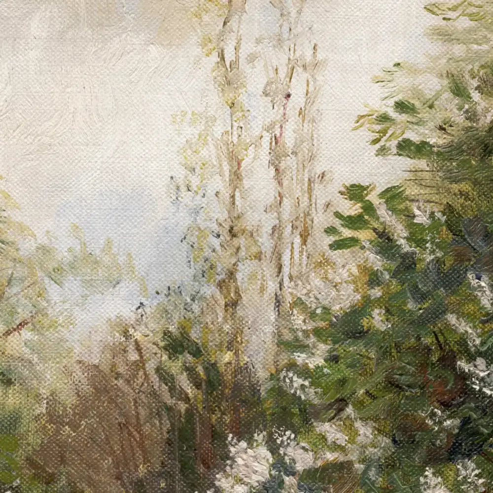 Decorbites™ vintage summer landscape oil painting print of textured canvas with slender trees for gallery wall decor