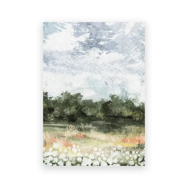 Decorbites™ vintage summer landscape oil painting print of white and pink flowers with green trees for gallery wall decor