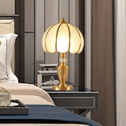 Gold-toned decorbites™ vintage white glass table lamp with scalloped edge cream petal shade and crystal accent 110v-120v 220v-240v