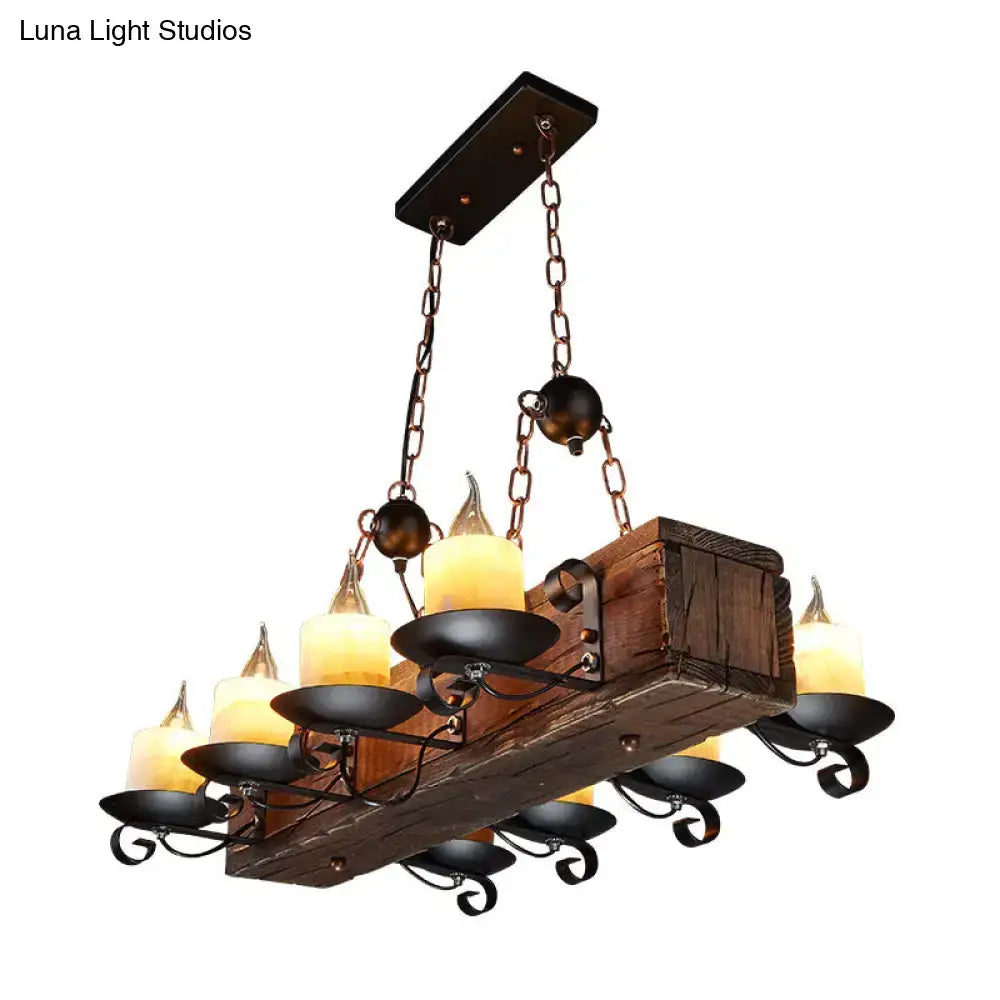DecorBites™ vintage wood candelabra chandelier with rustic wood and wrought iron for 110v-120v led incandescent use
