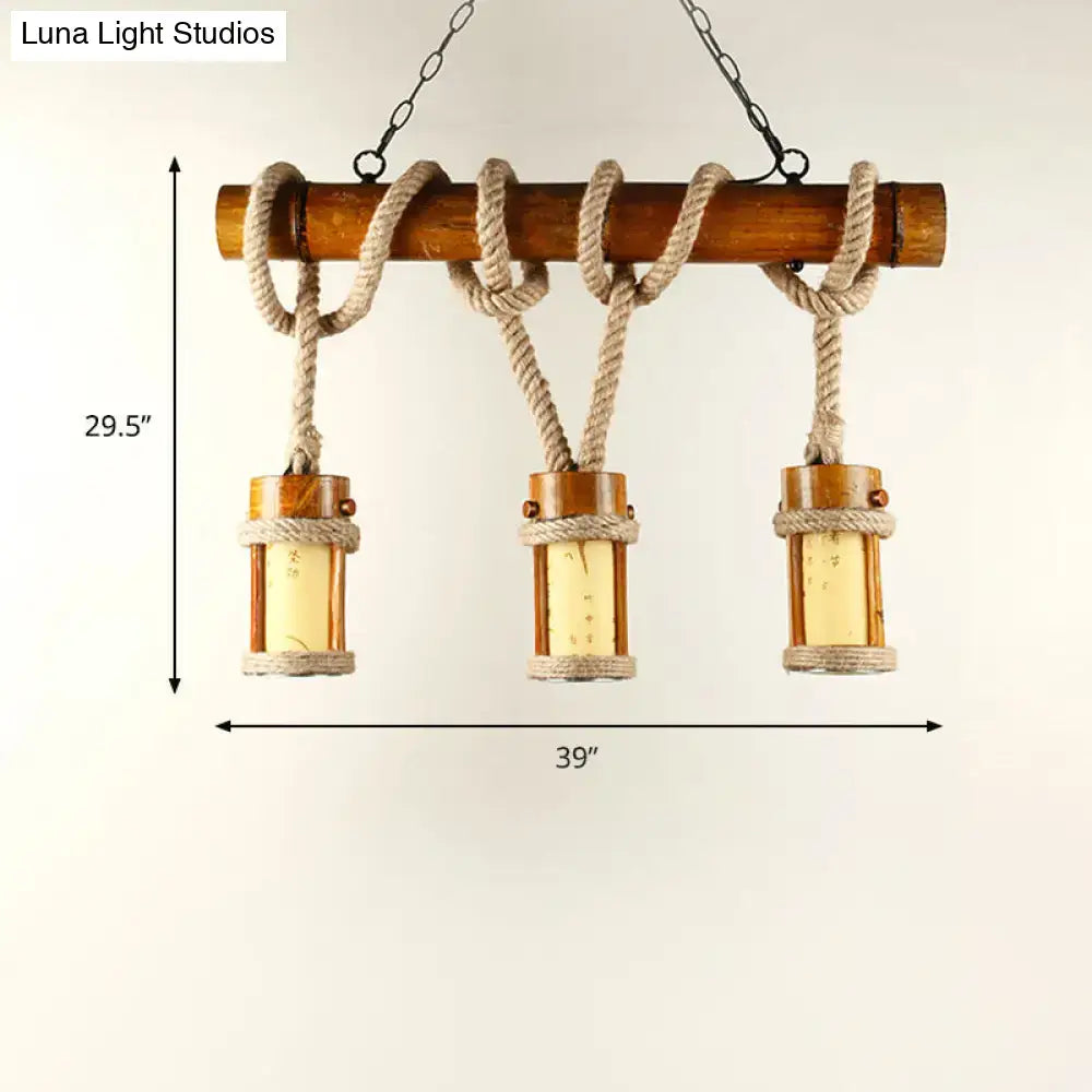 Rustic decorbites vintage wood cylindrical pendant lamp with bamboo shades and rope cord for 110v-120v or 220v-240v use