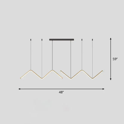 Modern black metal decorbites™ w-shaped pendant light fixture with sleek zigzag arms emitting warm linear illumination