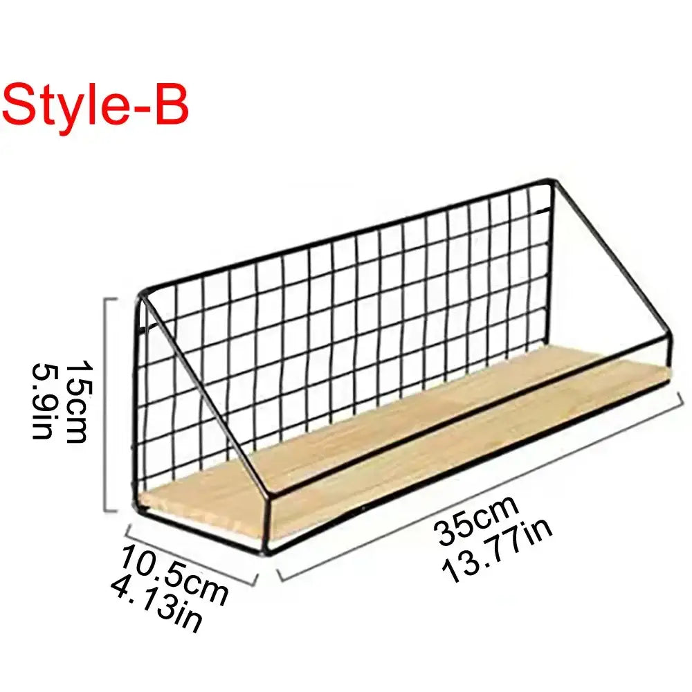 Black metal wire grid decorbites wall mounted shelves with light wood plank base for versatile storage use