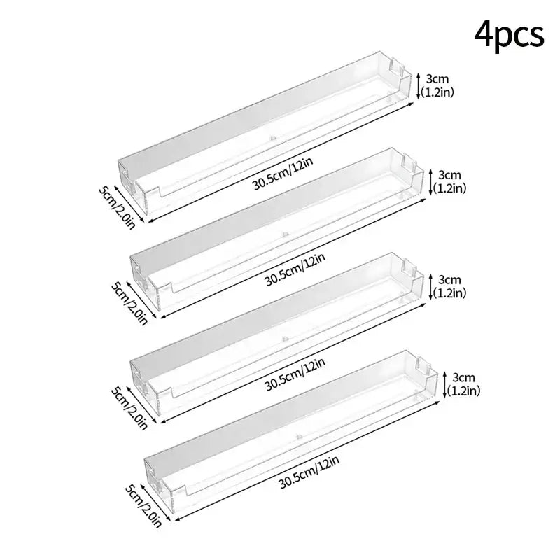 Decorbites™ wall mounted transparent storage rack with clear plastic trays measuring 30.5cm by 5cm base for figures