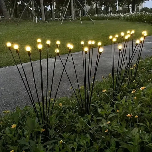 Decorbites™ black metal garden stakes with warm yellow solar led firework lights for outdoor decoration
